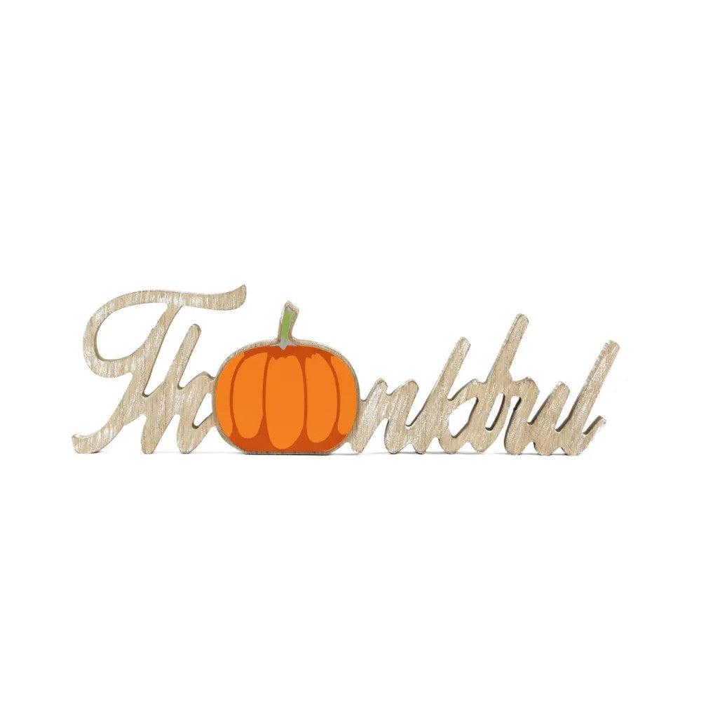 Thankful Wood Cutout - Multicolor Script Sign