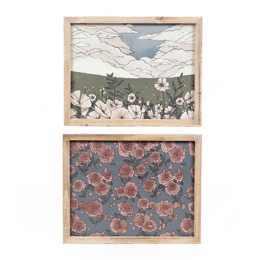 16x13 Reversible Wood Frame Sign - Landscape & Roses