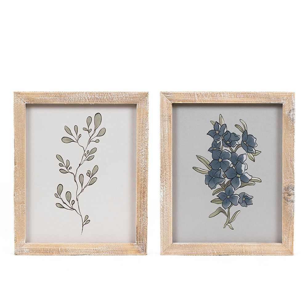 Reversible Wood Frame Sign - Plant & Periwinkle Design