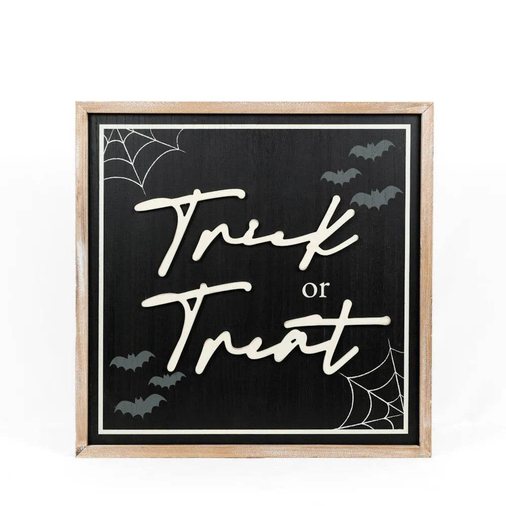 24x24 Reversible Halloween Wood Sign - Trick or Autumn
