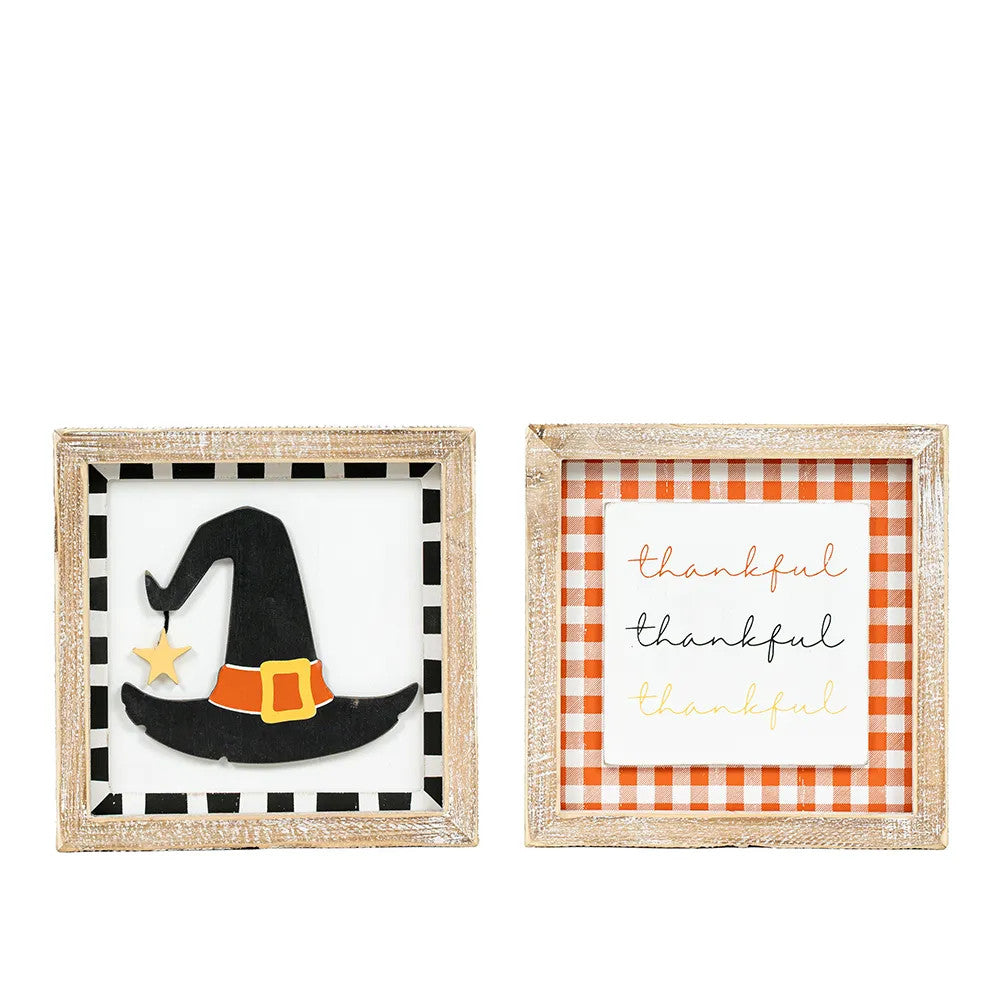 Reversible 7x7 Wood Frame Sign - Pumpkins & Sweets Collection