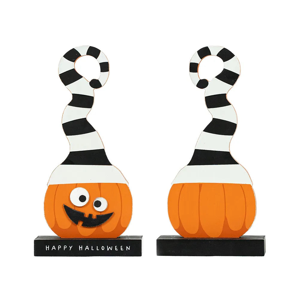 5x10x2 Wooden Pumpkin on Stand - Multicolor