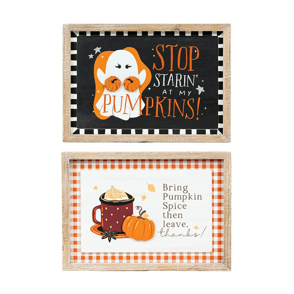 Reversible Pumpkins & Thanks Wood Sign