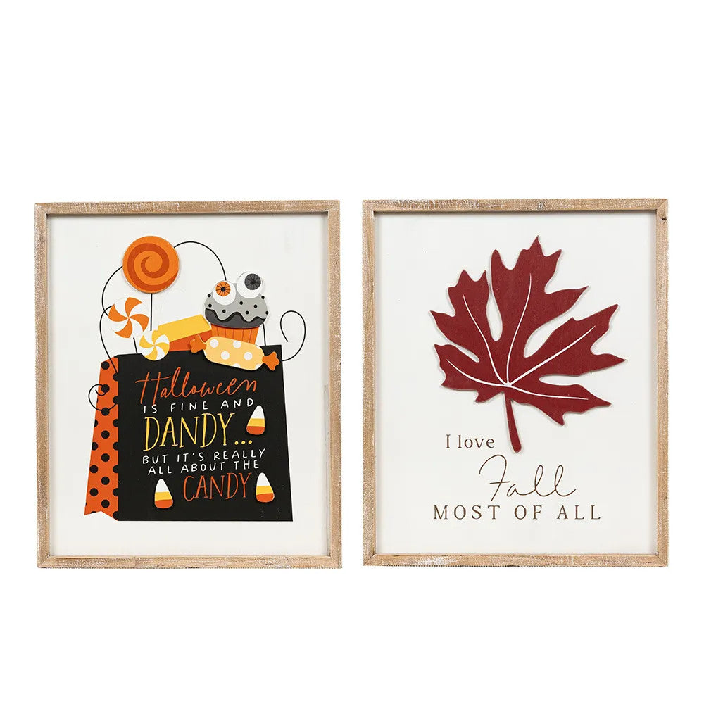 Halloween Reversible Wood Frame Sign - Pumpkins & Sweets
