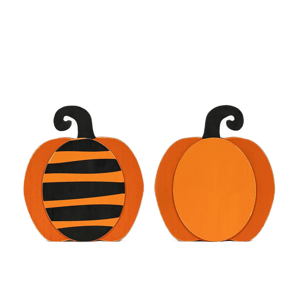 Wood Pumpkin Cutout - Orange & Black