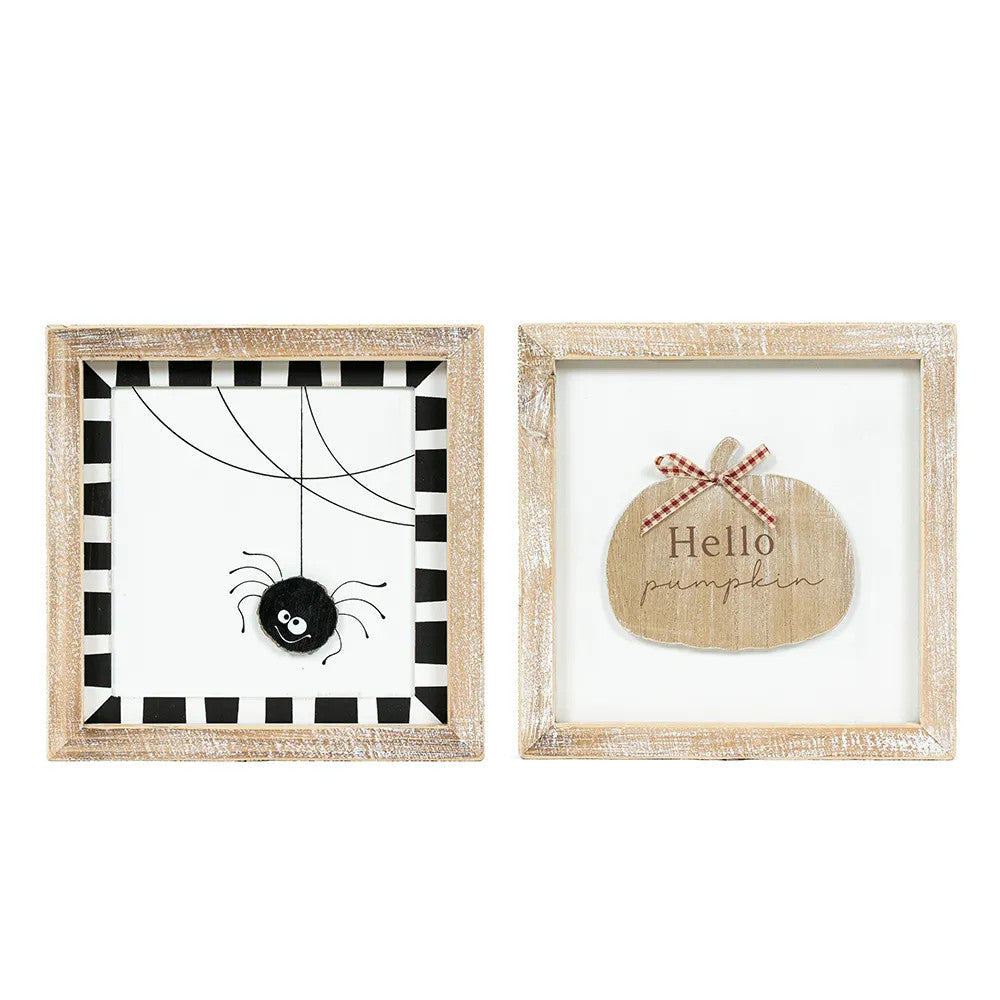 Reversible Pumpkin & Spider Wood Frame Sign