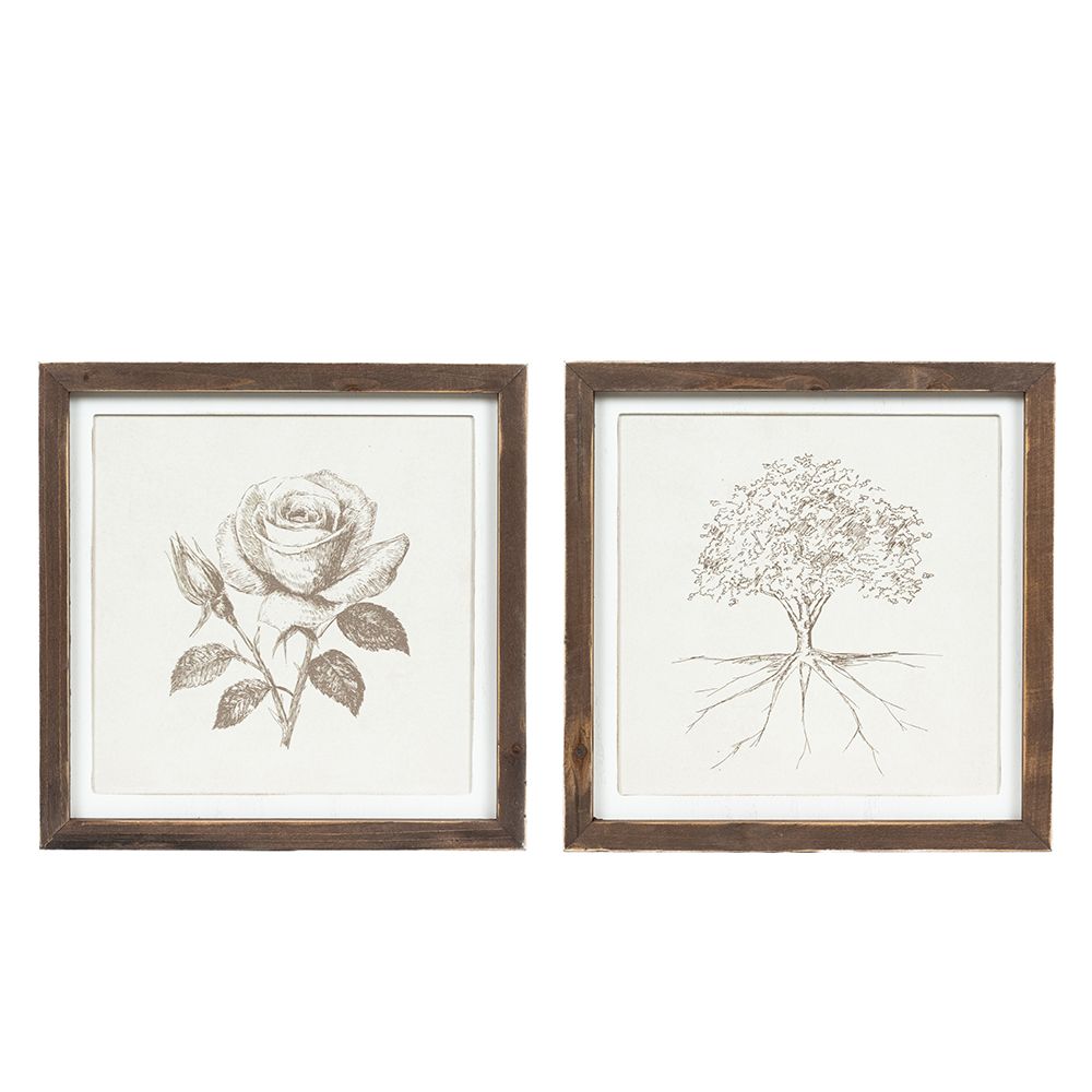 Reversible Tree and Rose Wood Frame Sign - 13x13