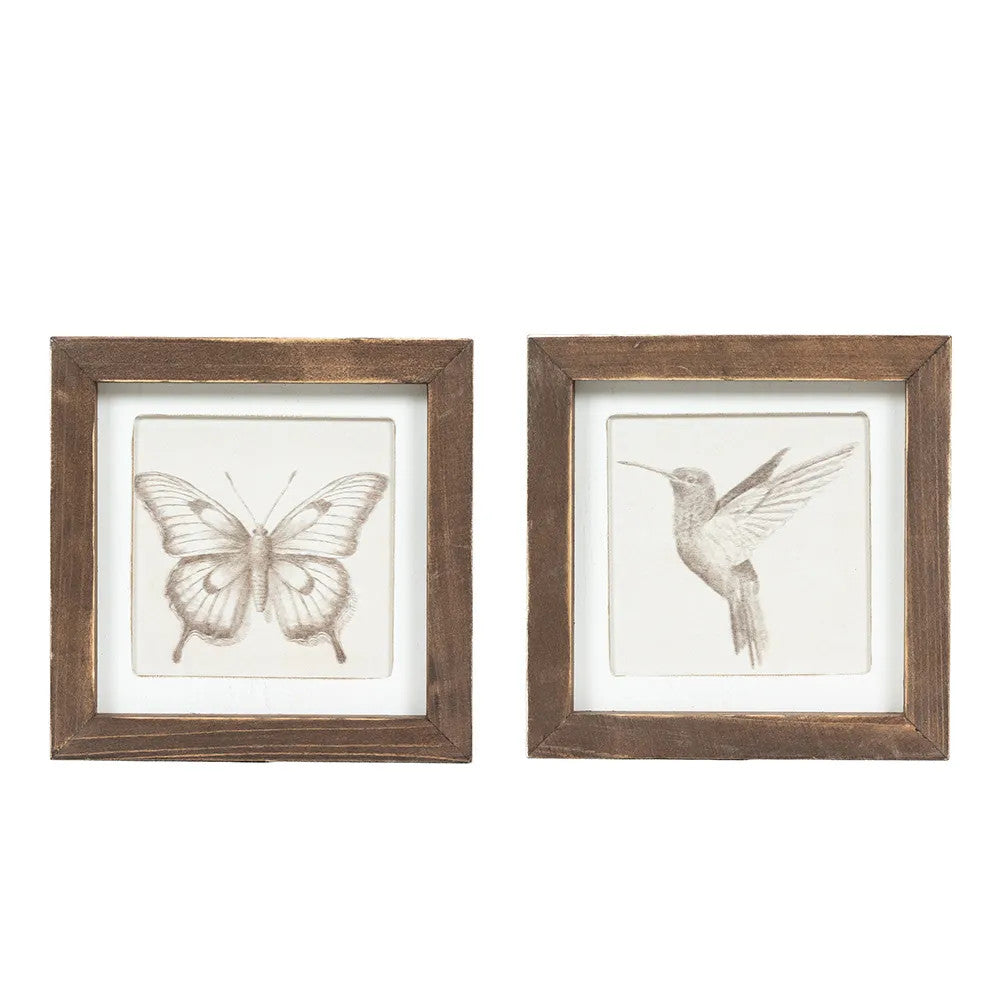7x7 Reversible Wood Frame Sign - Bird & Butterfly