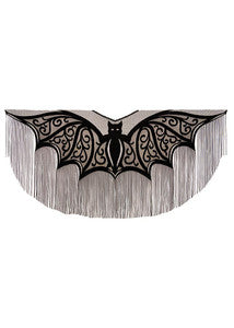 Bats Fringe Poncho - Black