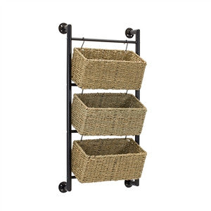 3-Basket Wall Organizer in Seagrass and Metal