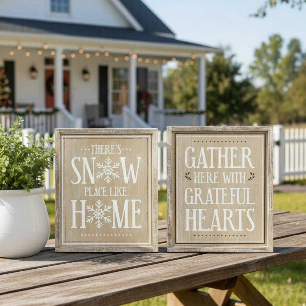 17x20 Reversible Wood Frame Sign - SNOW/GATHER