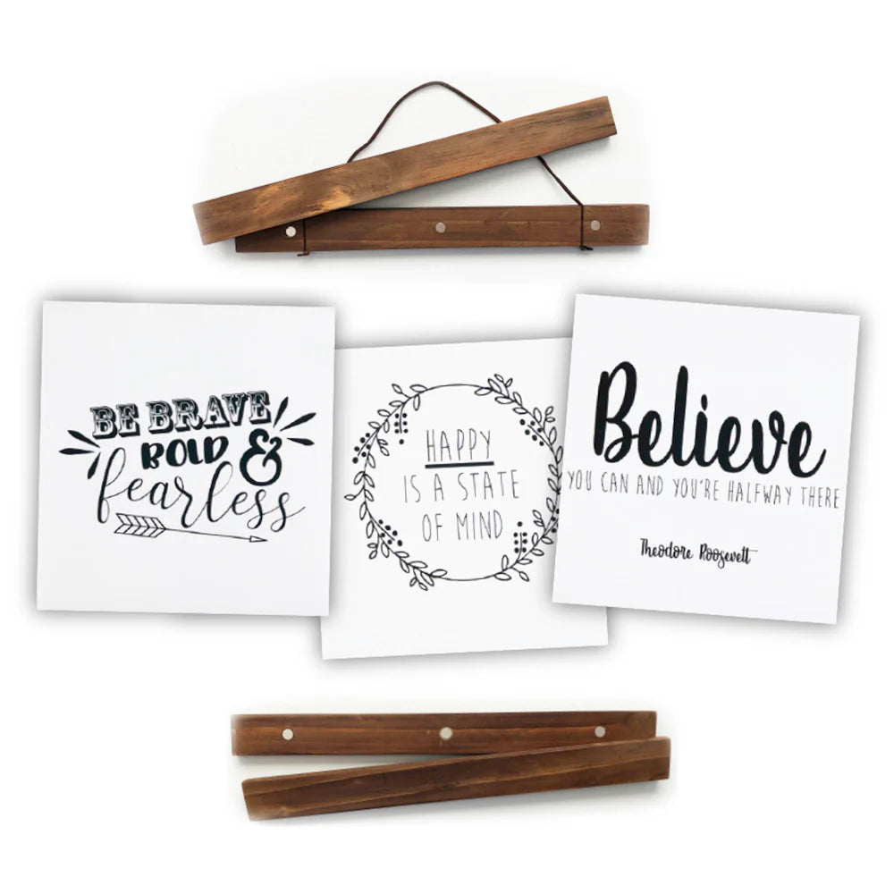 Click Sticks- 17" Dark STain set 3 prints Be Happy, Believe, Happy