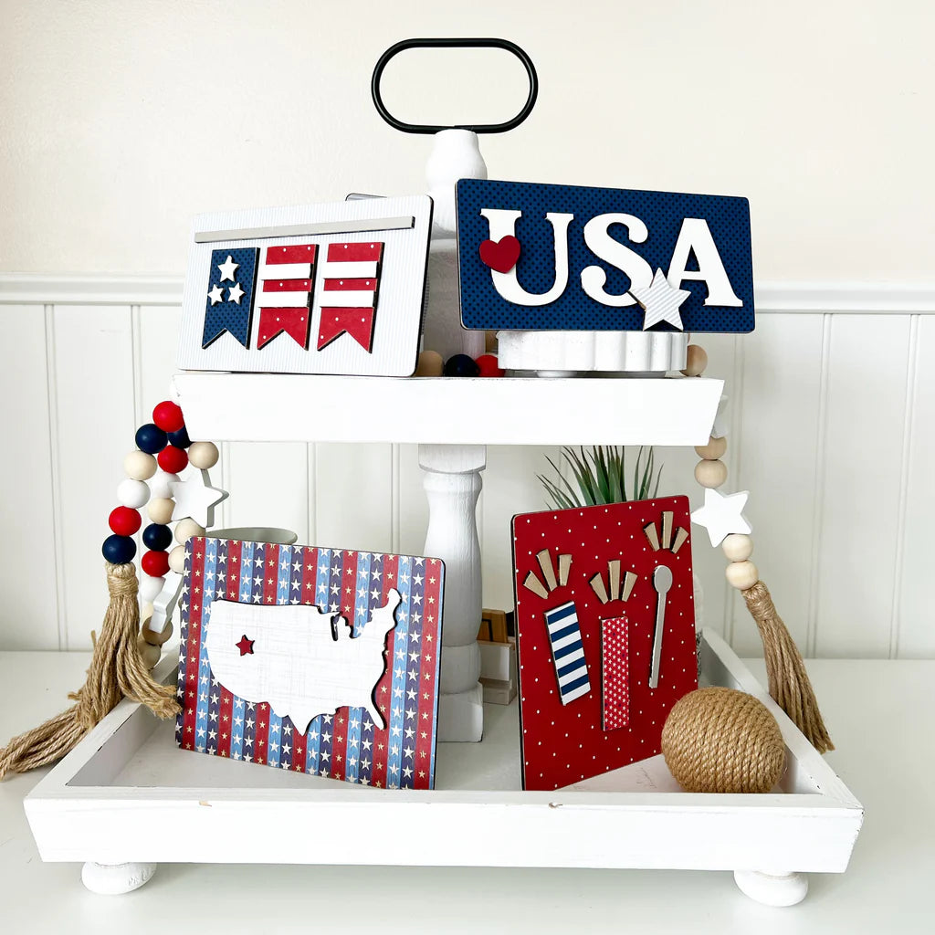 Tiered Tray Set - USA 4th DIY Finish