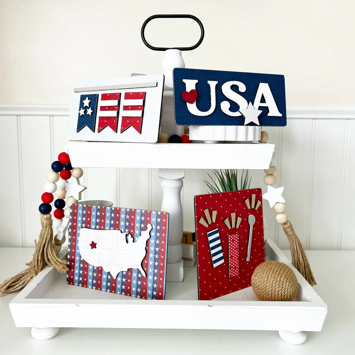 Tiered Tray Set - USA 4th DIY Finish