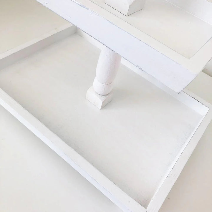 Tiered Tray - Distressed White Finish, Rectangle