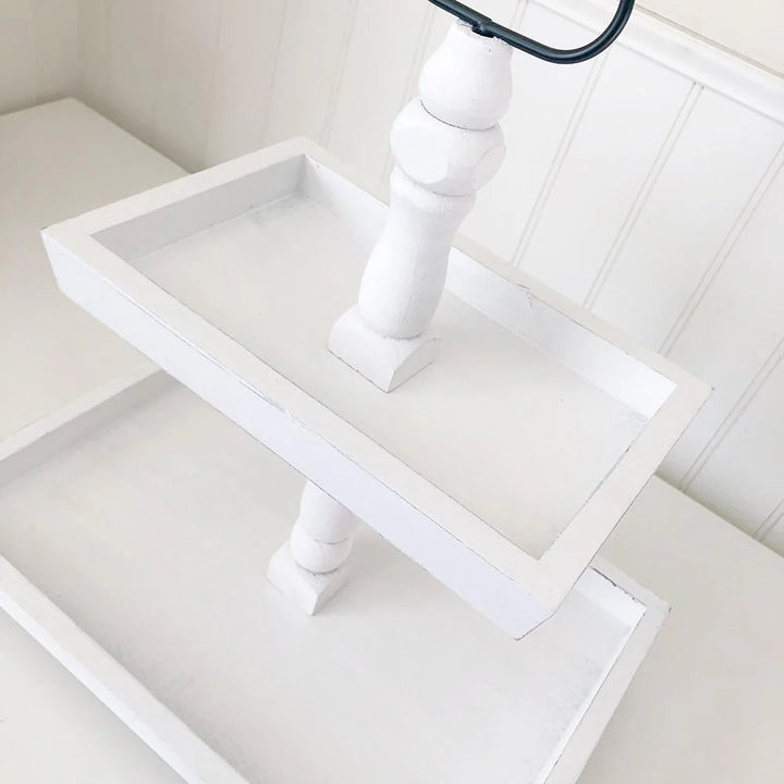 Tiered Tray - Distressed White Finish, Rectangle