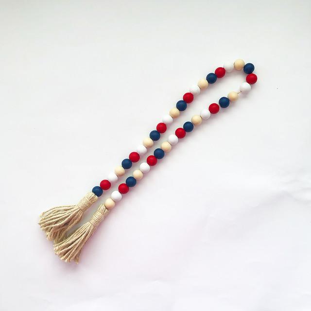 Wood Beads - Red, White, Blue,