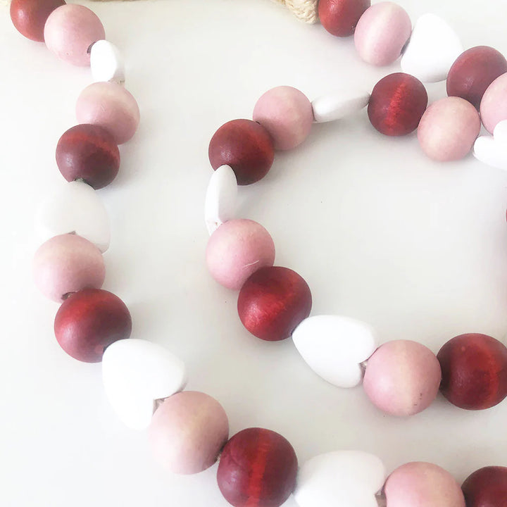 Wood Beads - Red, Pink, and White Hearts