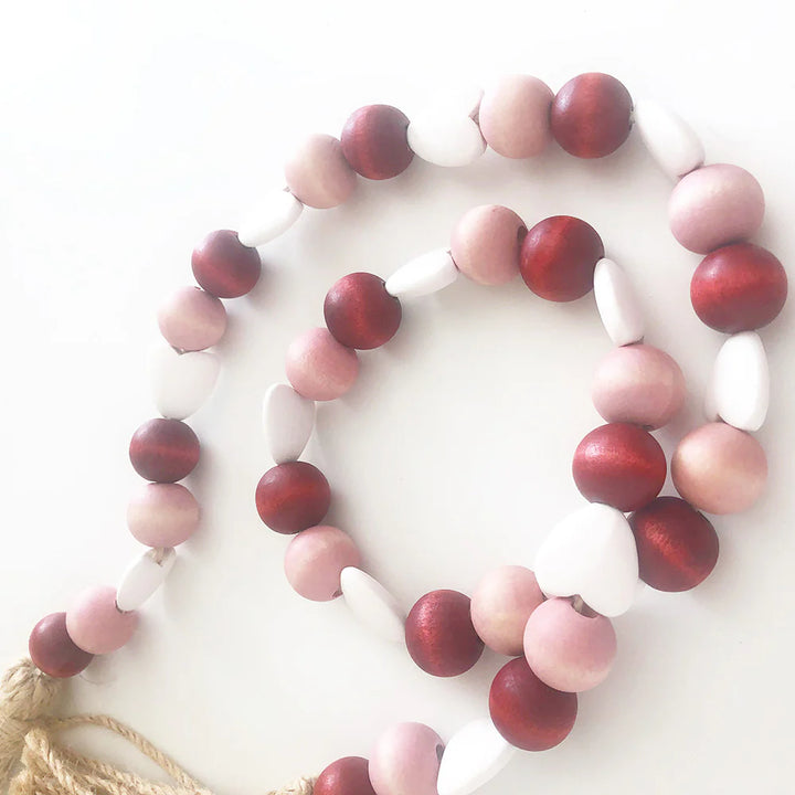 Wood Beads - Red, Pink, and White Hearts