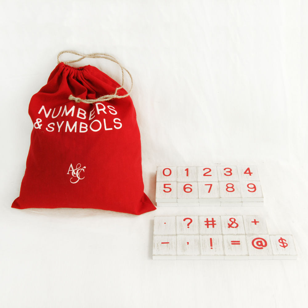 9" x 11" x 0.25" Bag of 30-Piece Wood Numbers and Symbols Set