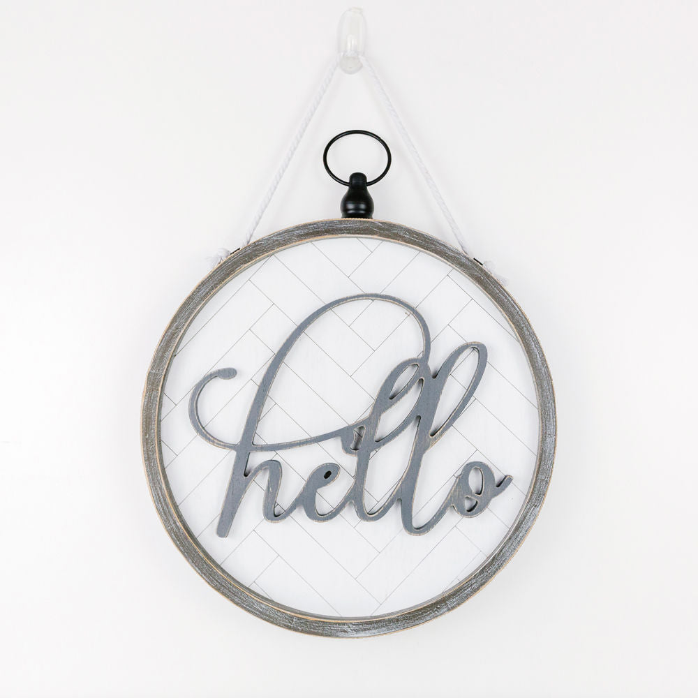 14" x 14" x 2" Reversible Wood Frame Sign (Hello)