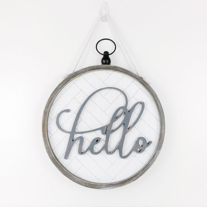 14" x 14" x 2" Reversible Wood Frame Sign (Hello)