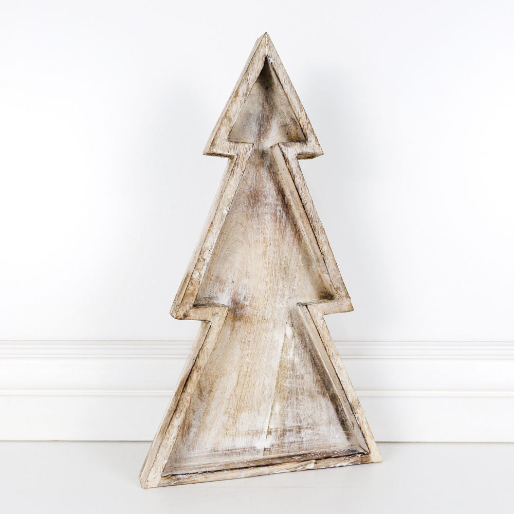 Mango Wood Christmas Tree Trays Set of Two (20", 18")
