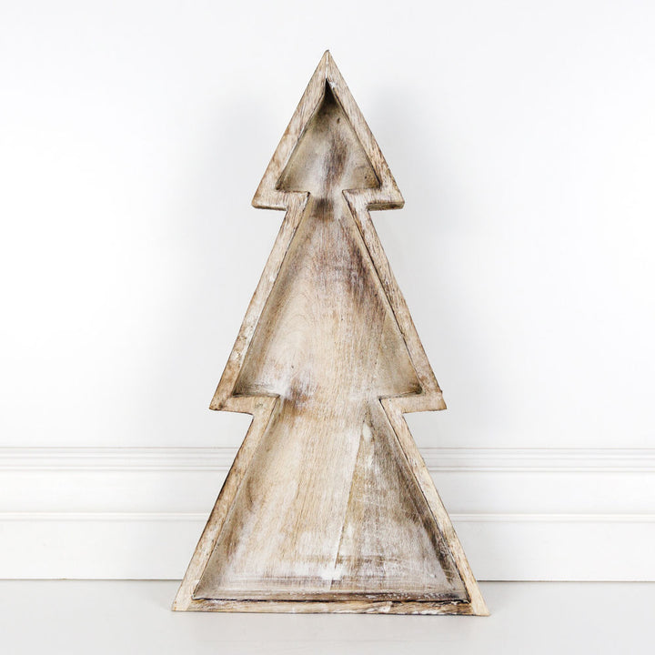 Mango Wood Christmas Tree Trays Set of Two (20", 18")