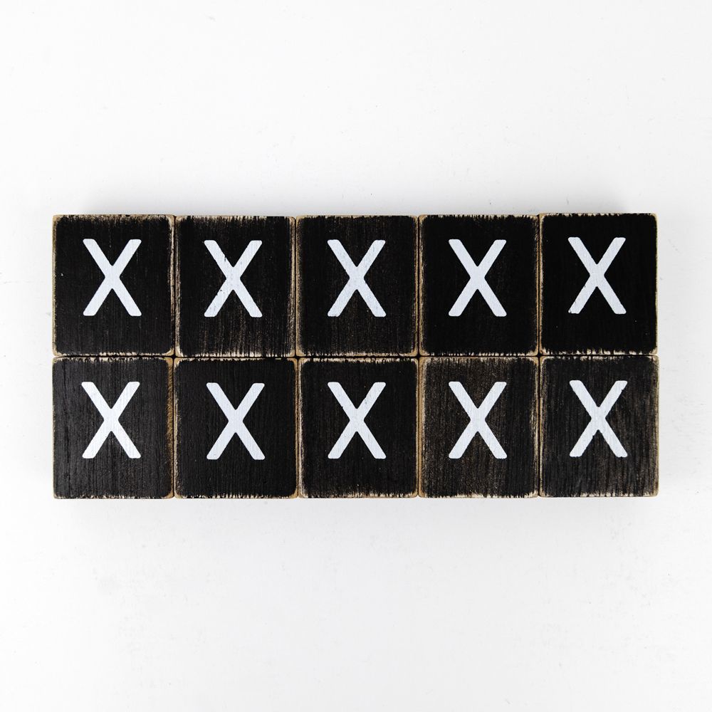 2" x 2" Wood Letter Tiles (Letter X) - Set of 10 - Black/White