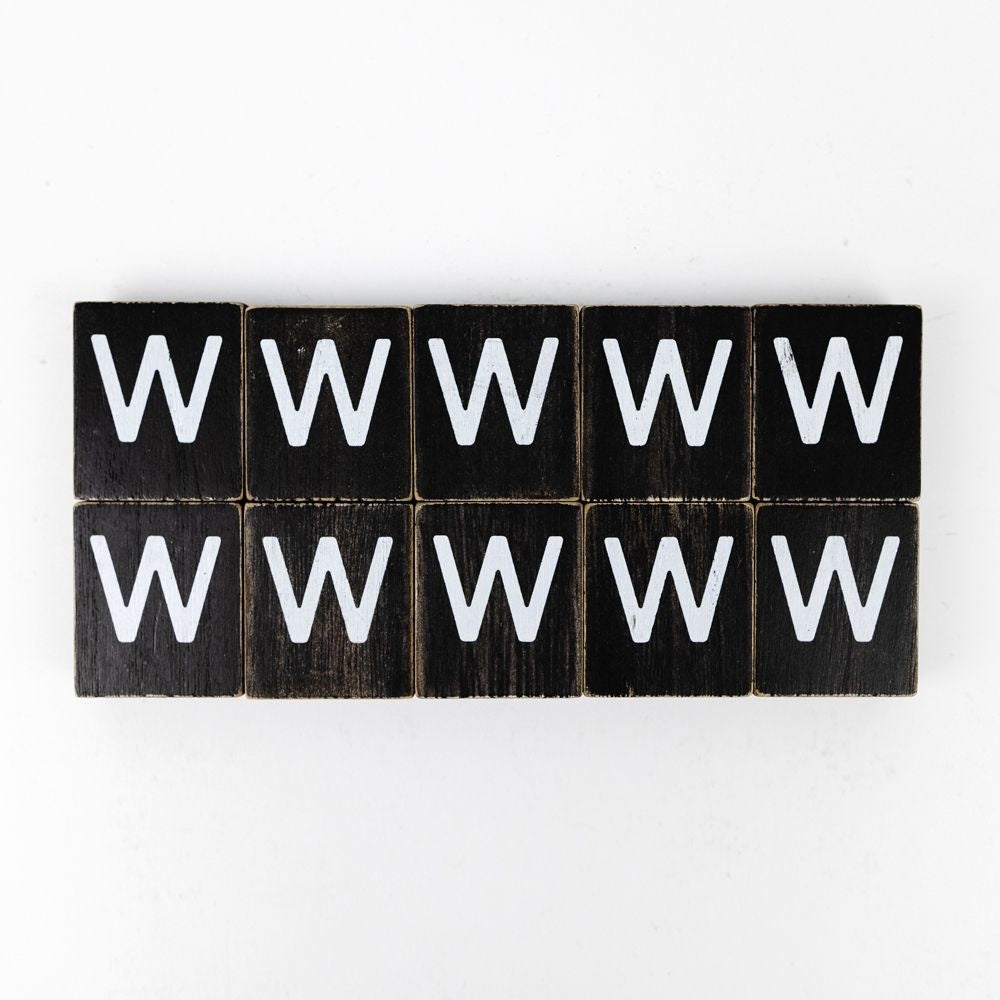 2" x 2" Wood Letter Tiles (Letter W) - Set of 10 - Black/White