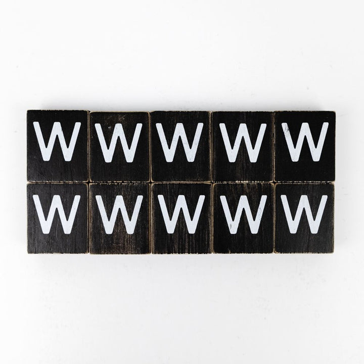 2" x 2" Wood Letter Tiles (Letter W) - Set of 10 - Black/White