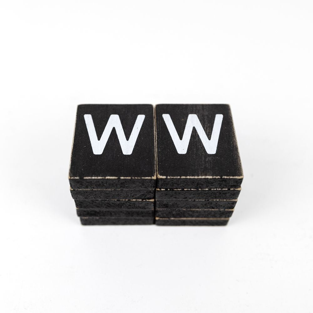 2" x 2" Wood Letter Tiles (Letter W) - Set of 10 - Black/White