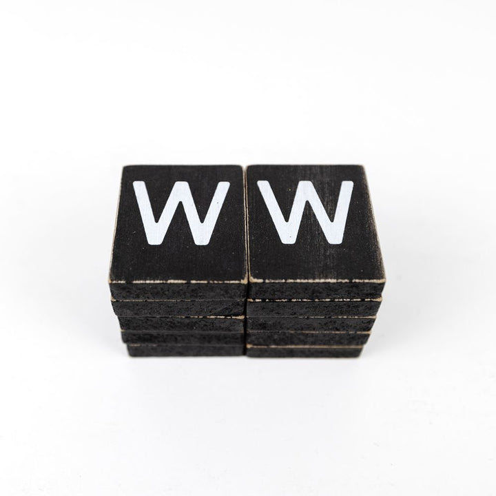 2" x 2" Wood Letter Tiles (Letter W) - Set of 10 - Black/White