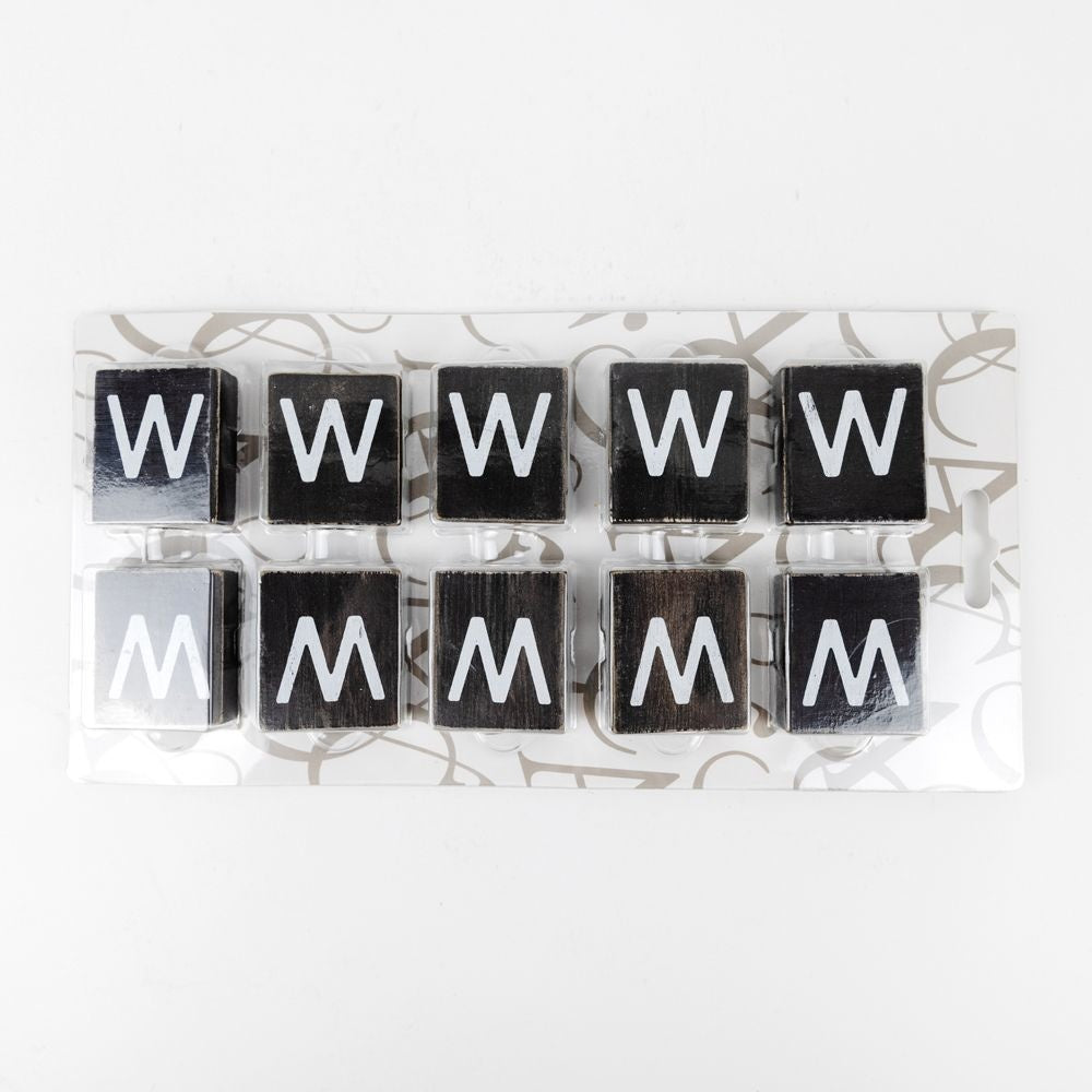 2" x 2" Wood Letter Tiles (Letter W) - Set of 10 - Black/White