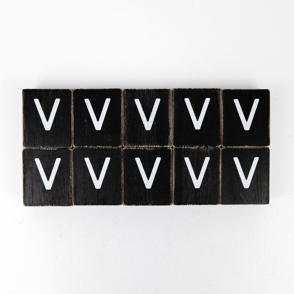 2" x 2" Wood Letter Tiles (Letter V) - Set of 10 - Black/White