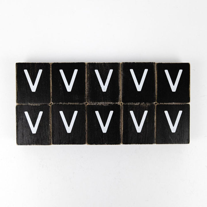 2" x 2" Wood Letter Tiles (Letter V) - Set of 10 - Black/White