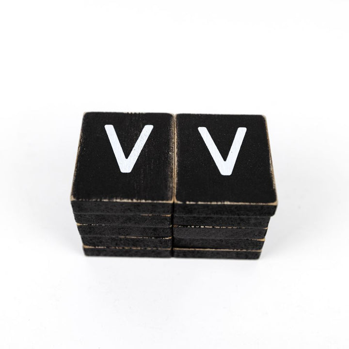 2" x 2" Wood Letter Tiles (Letter V) - Set of 10 - Black/White