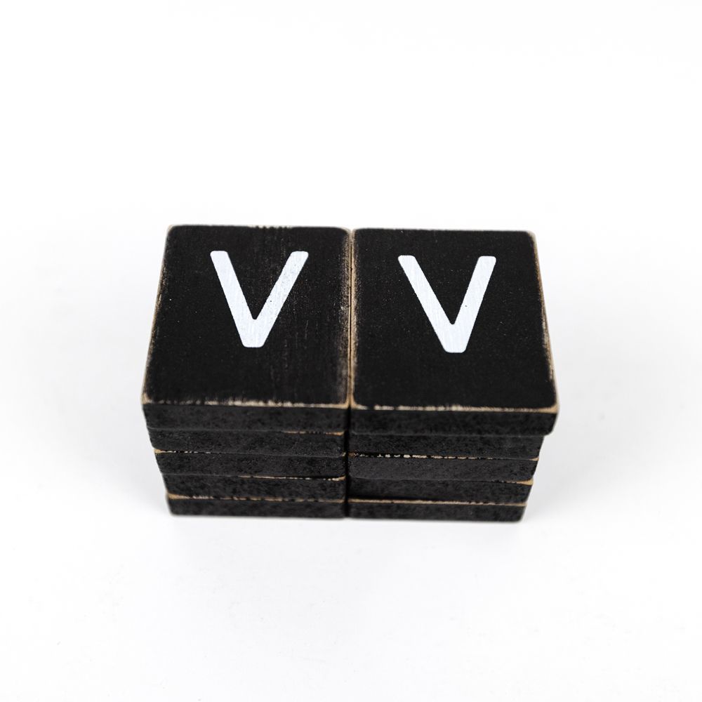 2" x 2" Wood Letter Tiles (Letter V) - Set of 10 - Black/White