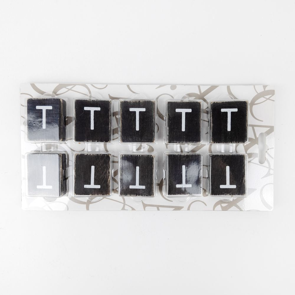 2" x 2" Wood Letter Tiles (Letter T) - Set of 10 - Black/White