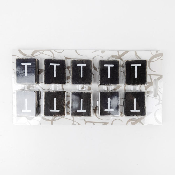 2" x 2" Wood Letter Tiles (Letter T) - Set of 10 - Black/White