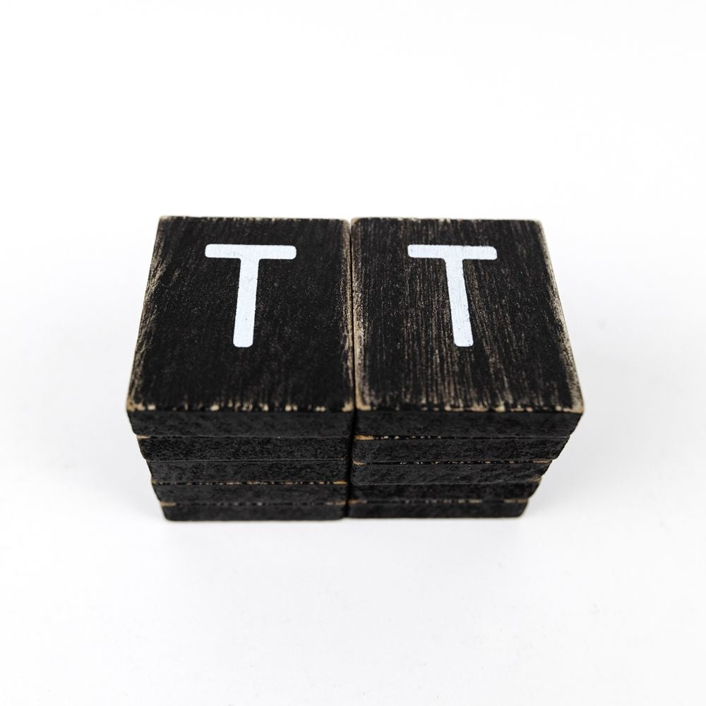 2" x 2" Wood Letter Tiles (Letter T) - Set of 10 - Black/White