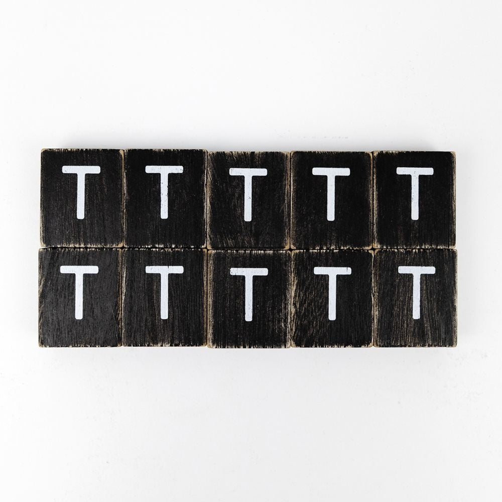 2" x 2" Wood Letter Tiles (Letter T) - Set of 10 - Black/White