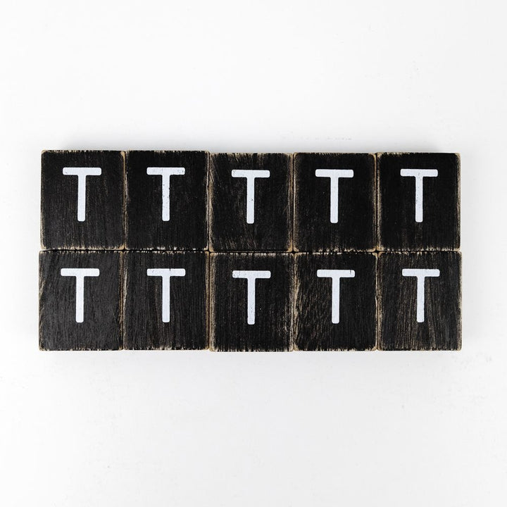 2" x 2" Wood Letter Tiles (Letter T) - Set of 10 - Black/White