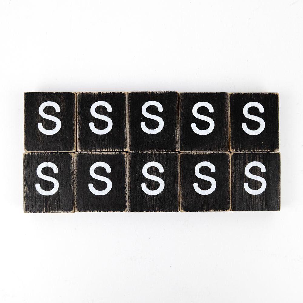 2" x 2" Wood Letter Tiles (Letter S) - Set of 10 - Black/White