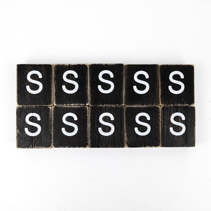 2" x 2" Wood Letter Tiles (Letter S) - Set of 10 - Black/White