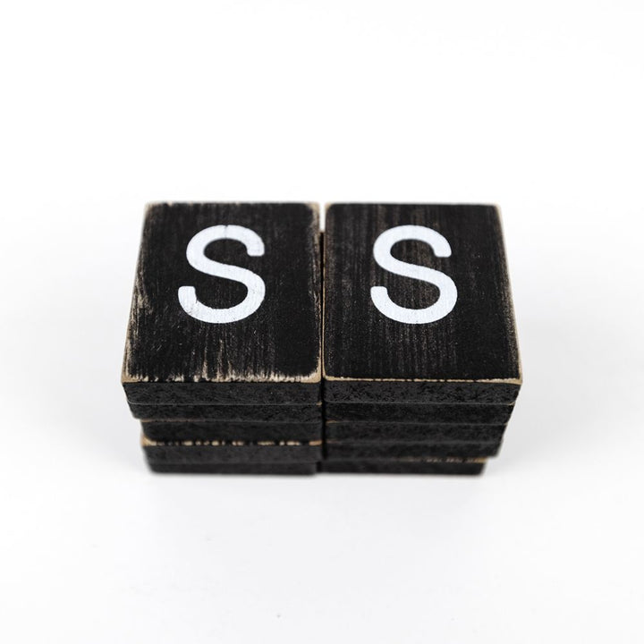 2" x 2" Wood Letter Tiles (Letter S) - Set of 10 - Black/White