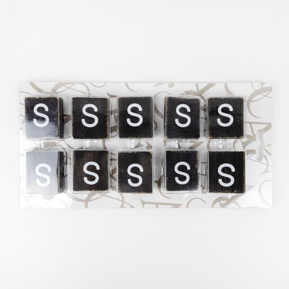 2" x 2" Wood Letter Tiles (Letter S) - Set of 10 - Black/White