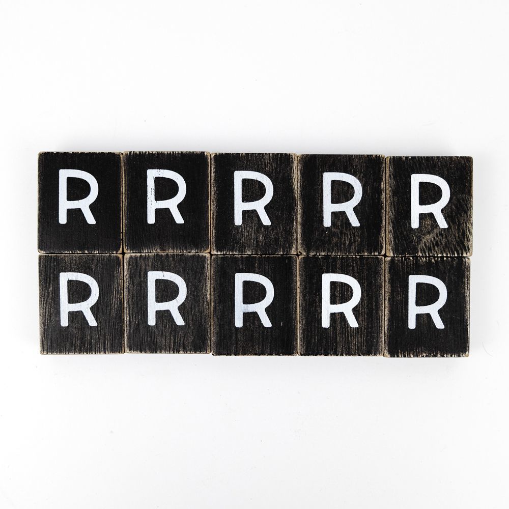 2" x 2" Wood Letter Tiles (Letter R) - Set of 10 - Black/White