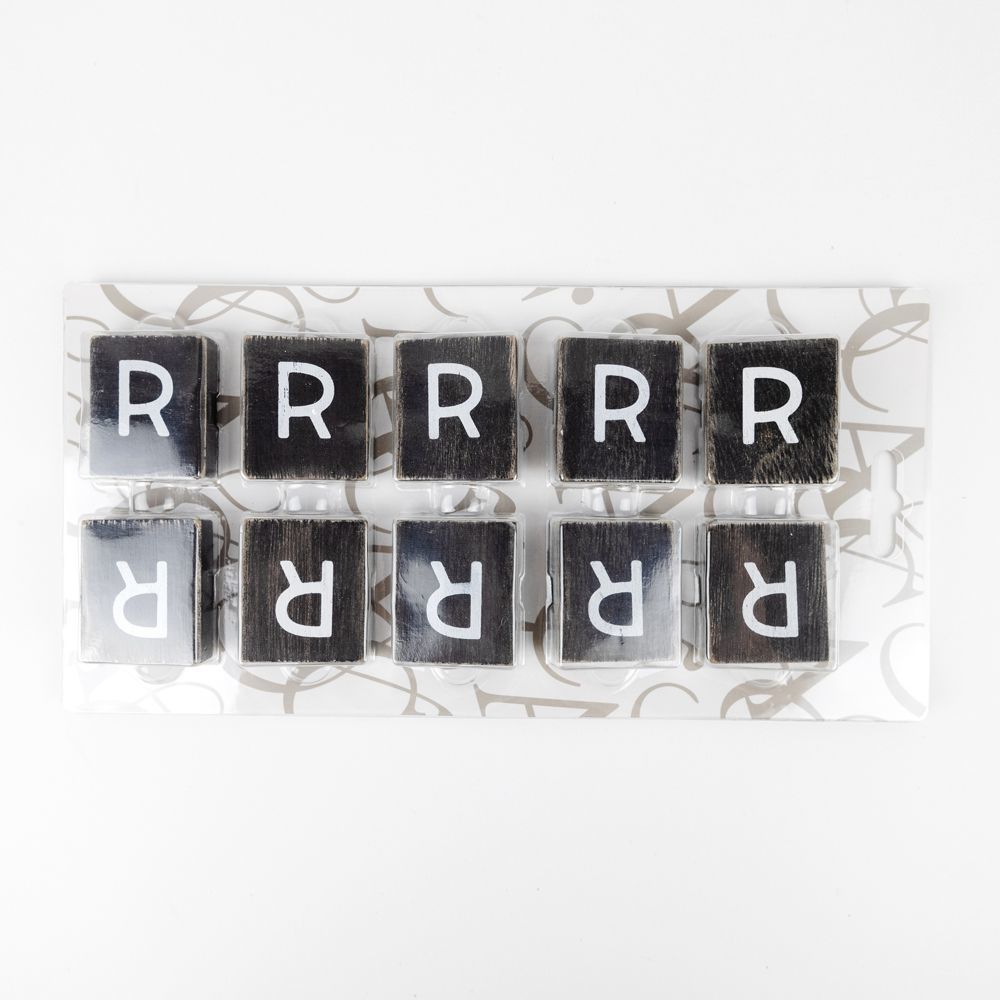 2" x 2" Wood Letter Tiles (Letter R) - Set of 10 - Black/White