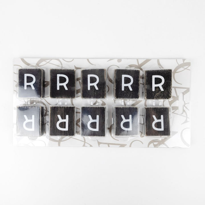 2" x 2" Wood Letter Tiles (Letter R) - Set of 10 - Black/White